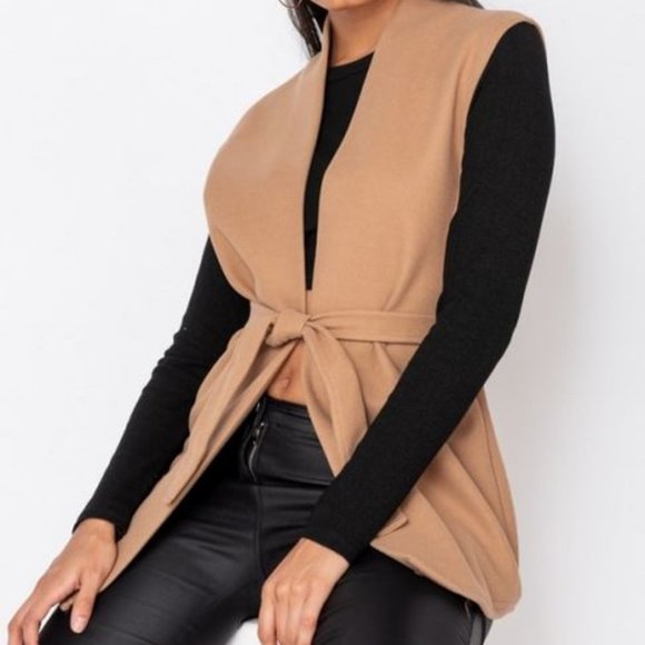 Camel Belted Vest - Picture 2 of 6